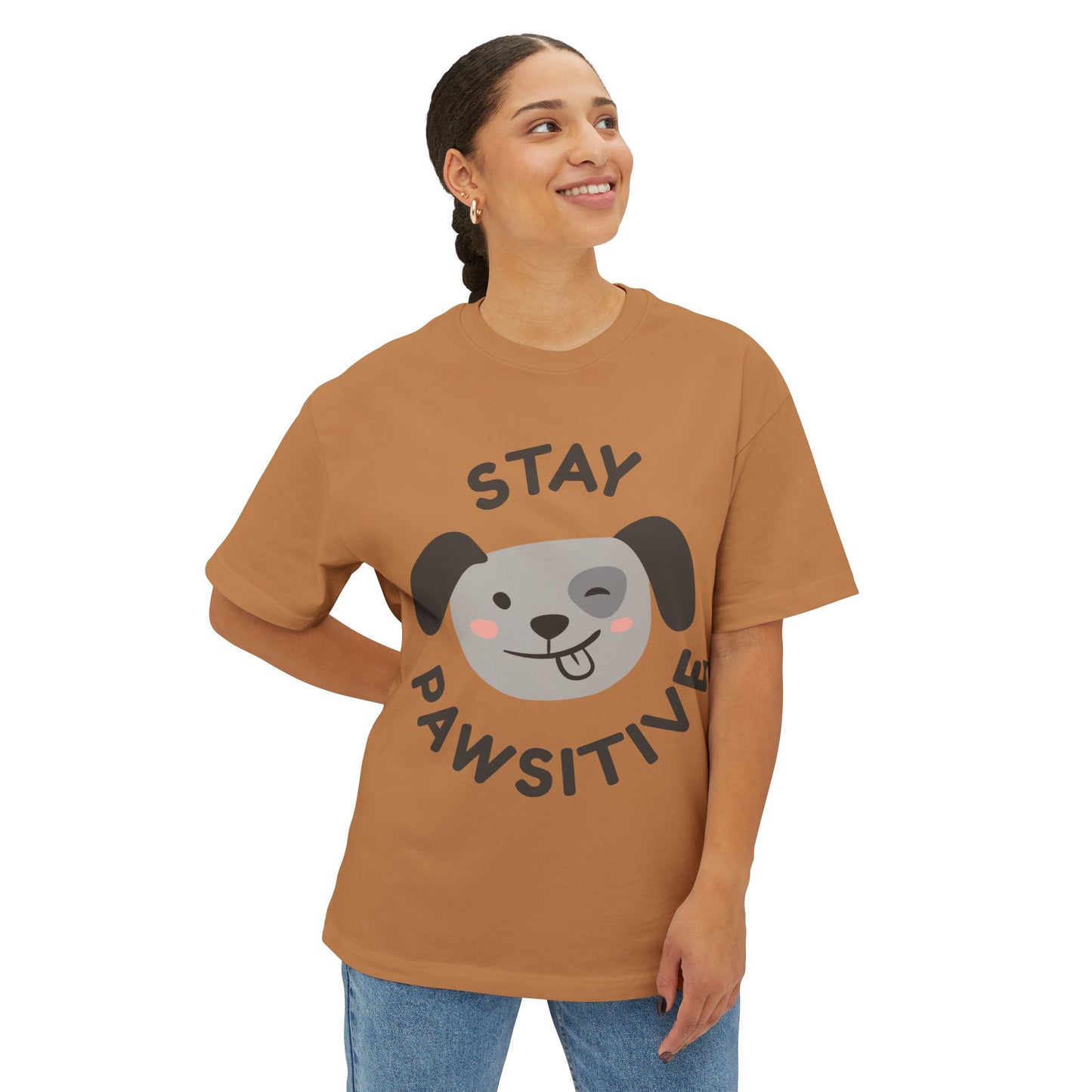 Stay Pawsitive Unisex Oversized Boxy Tee, Cute Dog Lover T-Shirt, Inspirational Gift, Animal Lovers Apparel, Positive Vibe Tee