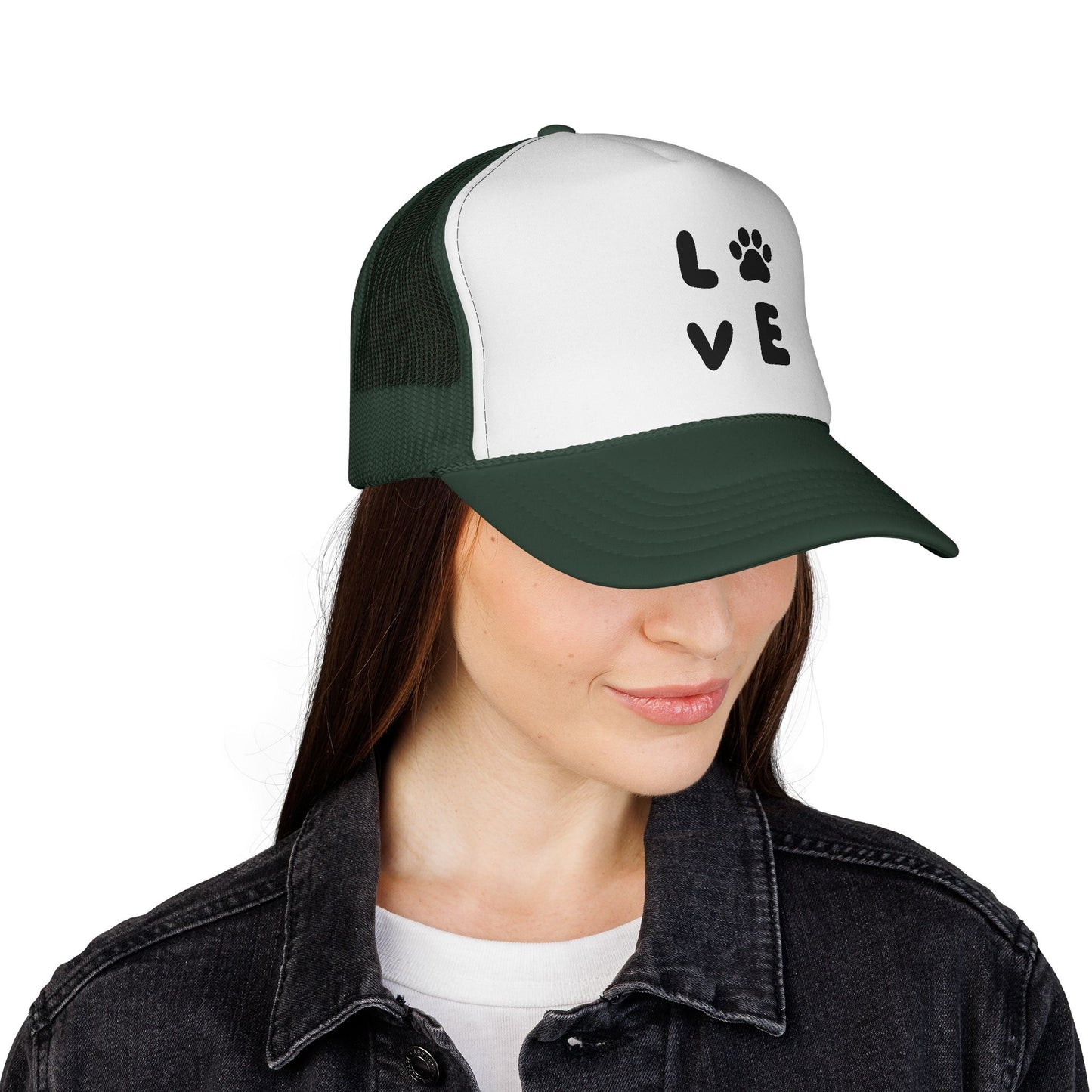 Love Paw Print Trucker Cap, Pet Lover Gift, Animal Enthusiast Hat, Stylish Adjustable Cap, Perfect for Dog Owners, Casual Outdoor Fashion