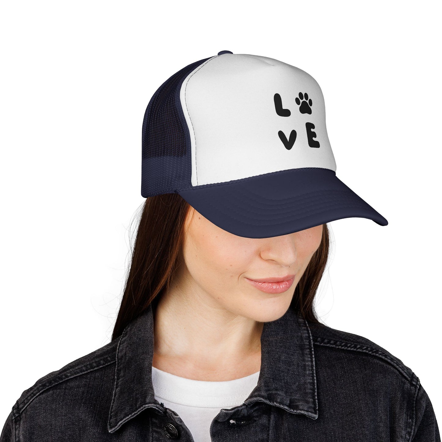 Love Paw Print Trucker Cap, Pet Lover Gift, Animal Enthusiast Hat, Stylish Adjustable Cap, Perfect for Dog Owners, Casual Outdoor Fashion