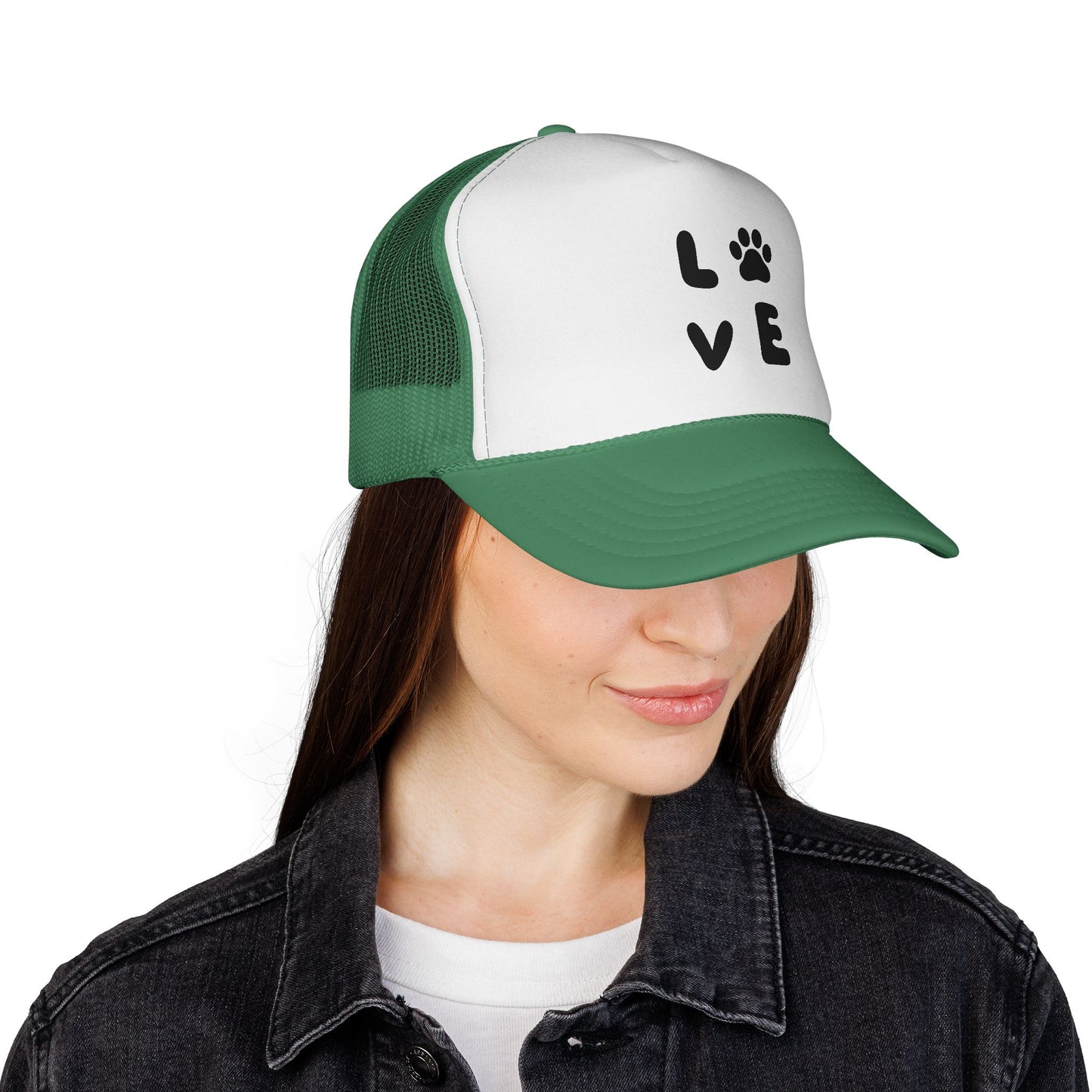 Love Paw Print Trucker Cap, Pet Lover Gift, Animal Enthusiast Hat, Stylish Adjustable Cap, Perfect for Dog Owners, Casual Outdoor Fashion