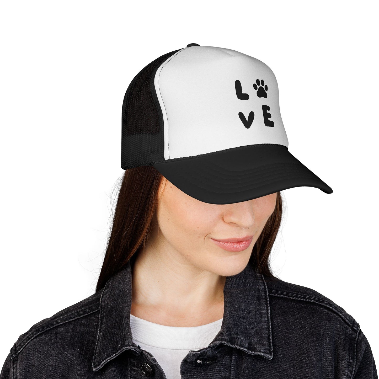 Love Paw Print Trucker Cap, Pet Lover Gift, Animal Enthusiast Hat, Stylish Adjustable Cap, Perfect for Dog Owners, Casual Outdoor Fashion