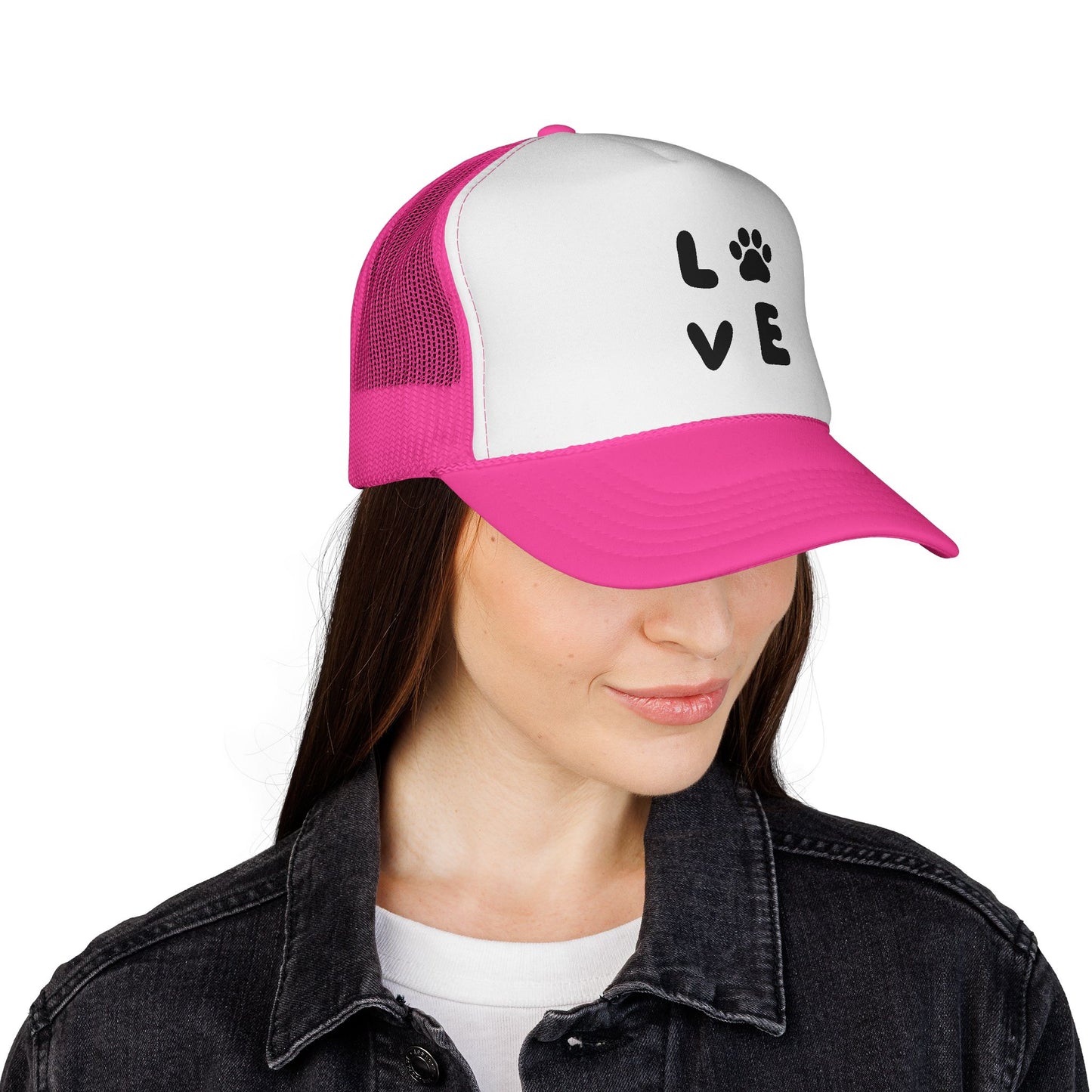 Love Paw Print Trucker Cap, Pet Lover Gift, Animal Enthusiast Hat, Stylish Adjustable Cap, Perfect for Dog Owners, Casual Outdoor Fashion