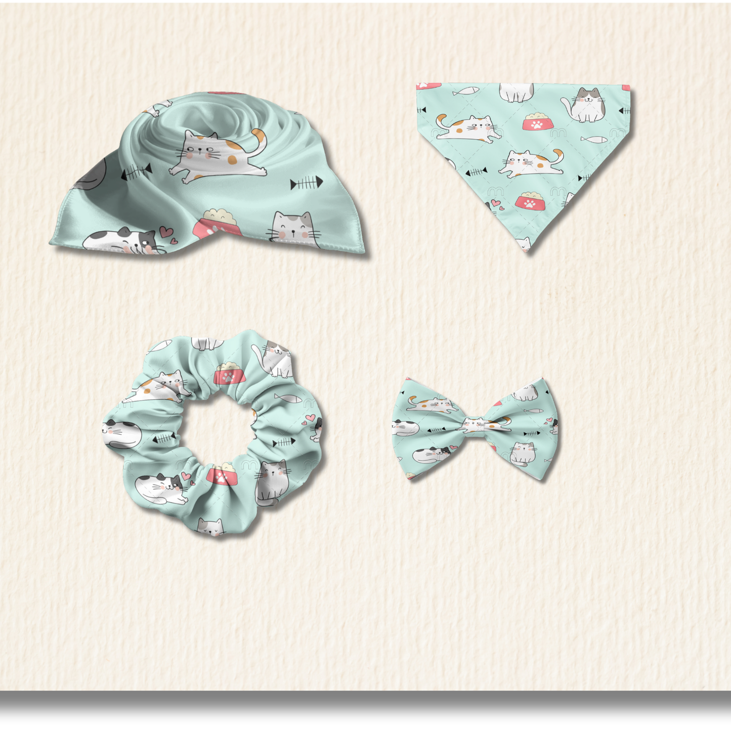 Oh Kitty Pet & Me Matching Set – Scarf, Scrunchie, Bandana & Bow Tie