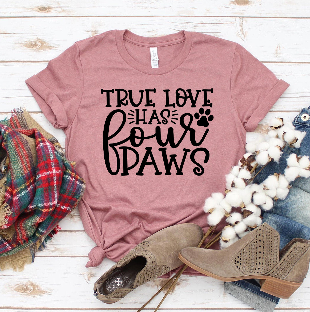 True Love Has 4 Paws T-Shirt – Dog & Cat Lover Graphic Tee