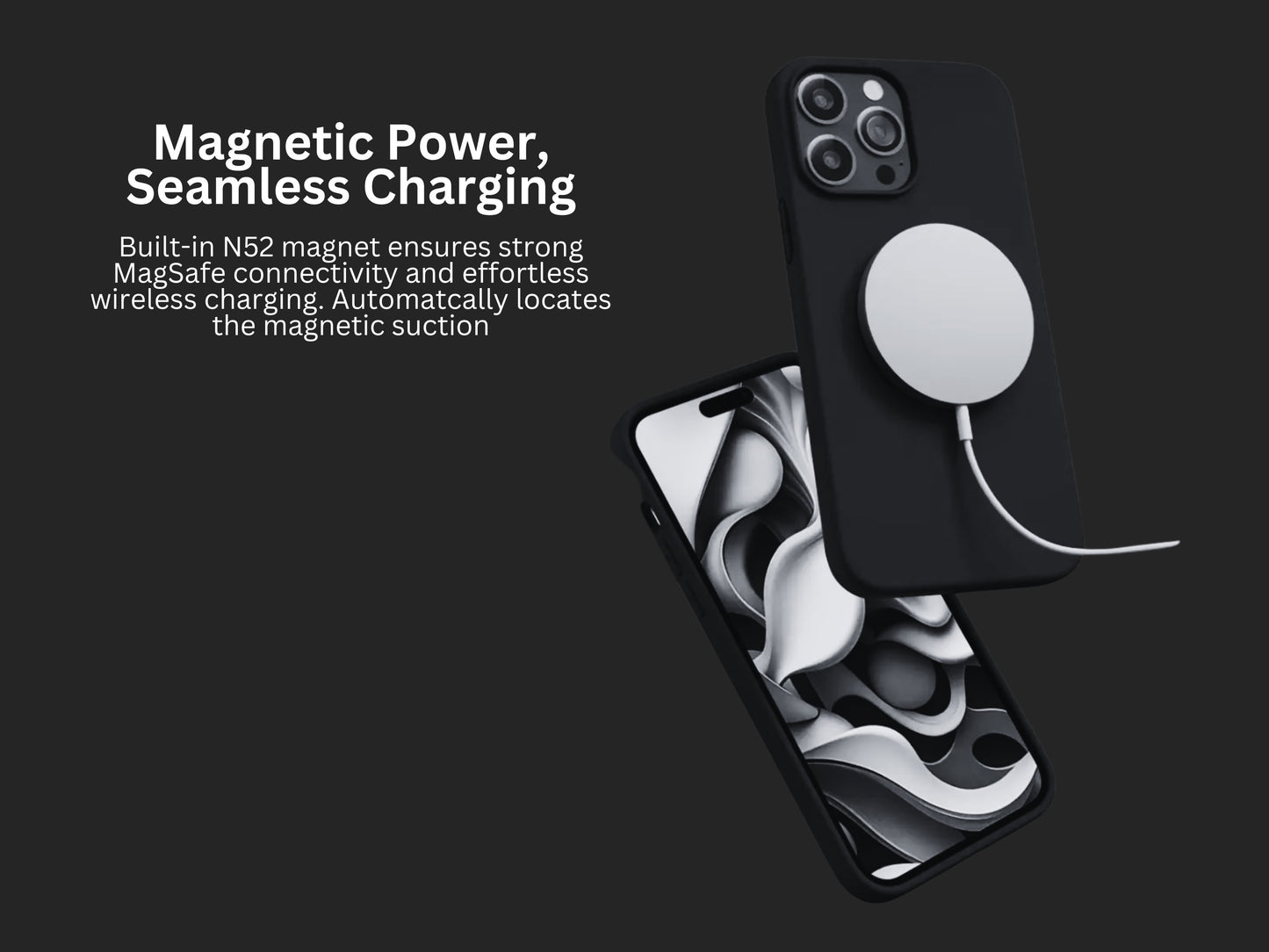 iPhone 16 Pro Max Silicon Case, Magnetic back | Black
