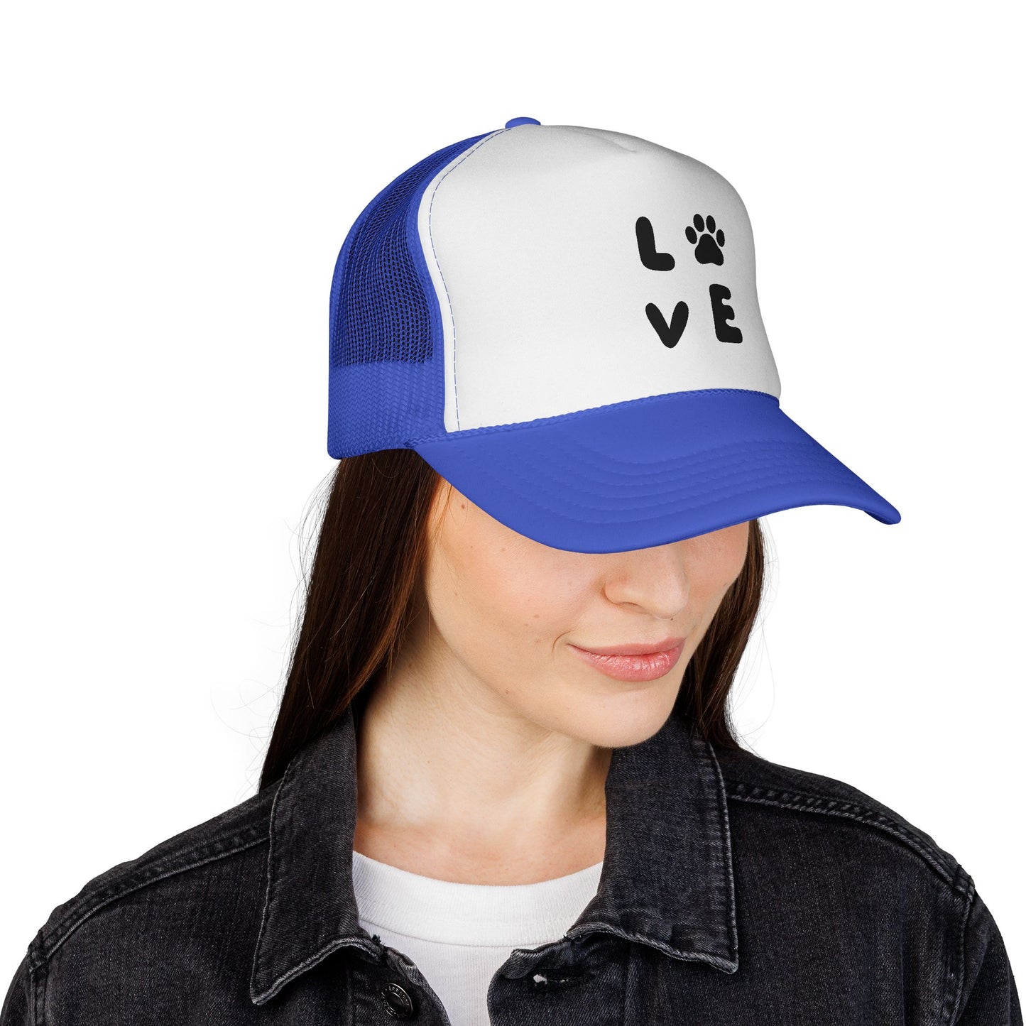 Love Paw Print Trucker Cap, Pet Lover Gift, Animal Enthusiast Hat, Stylish Adjustable Cap, Perfect for Dog Owners, Casual Outdoor Fashion
