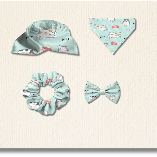 Oh Kitty Pet & Me Matching Set – Scarf, Scrunchie, Bandana & Bow Tie