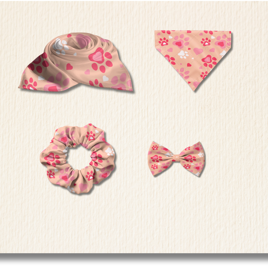 Pinky Pet & Me Matching Set – Scarf, Scrunchie, Bandana & Bow Tie